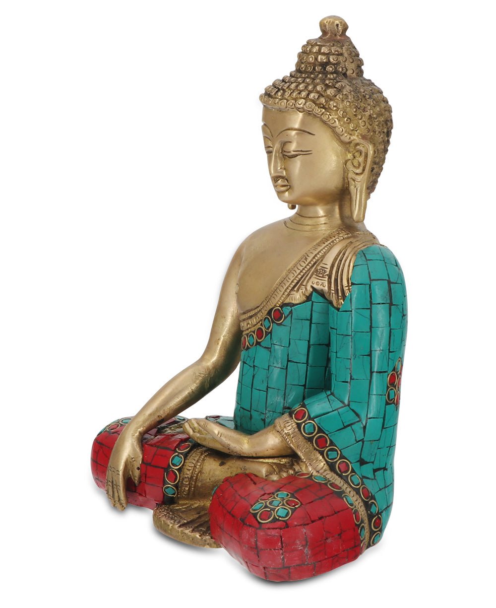 Brass Shakyamuni Buddha Statue with Colorful Detailing - Sculptures & Statues