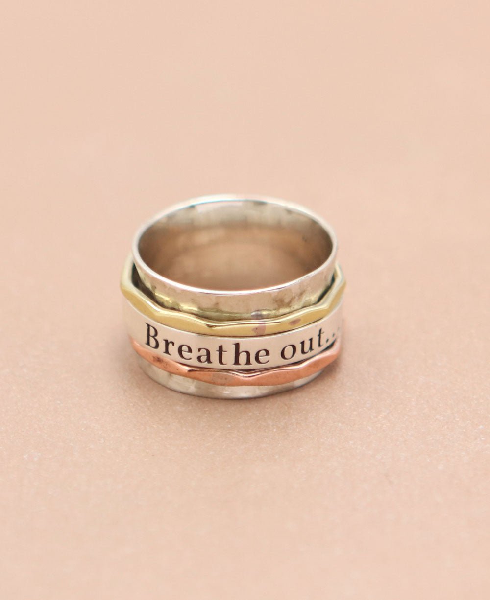 Breathe In, Breathe Out Spinning Meditation Ring - Rings Size 6