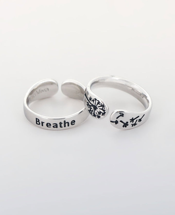 Breathe Inspirational Adjustable Sterling Silver Ring - Rings
