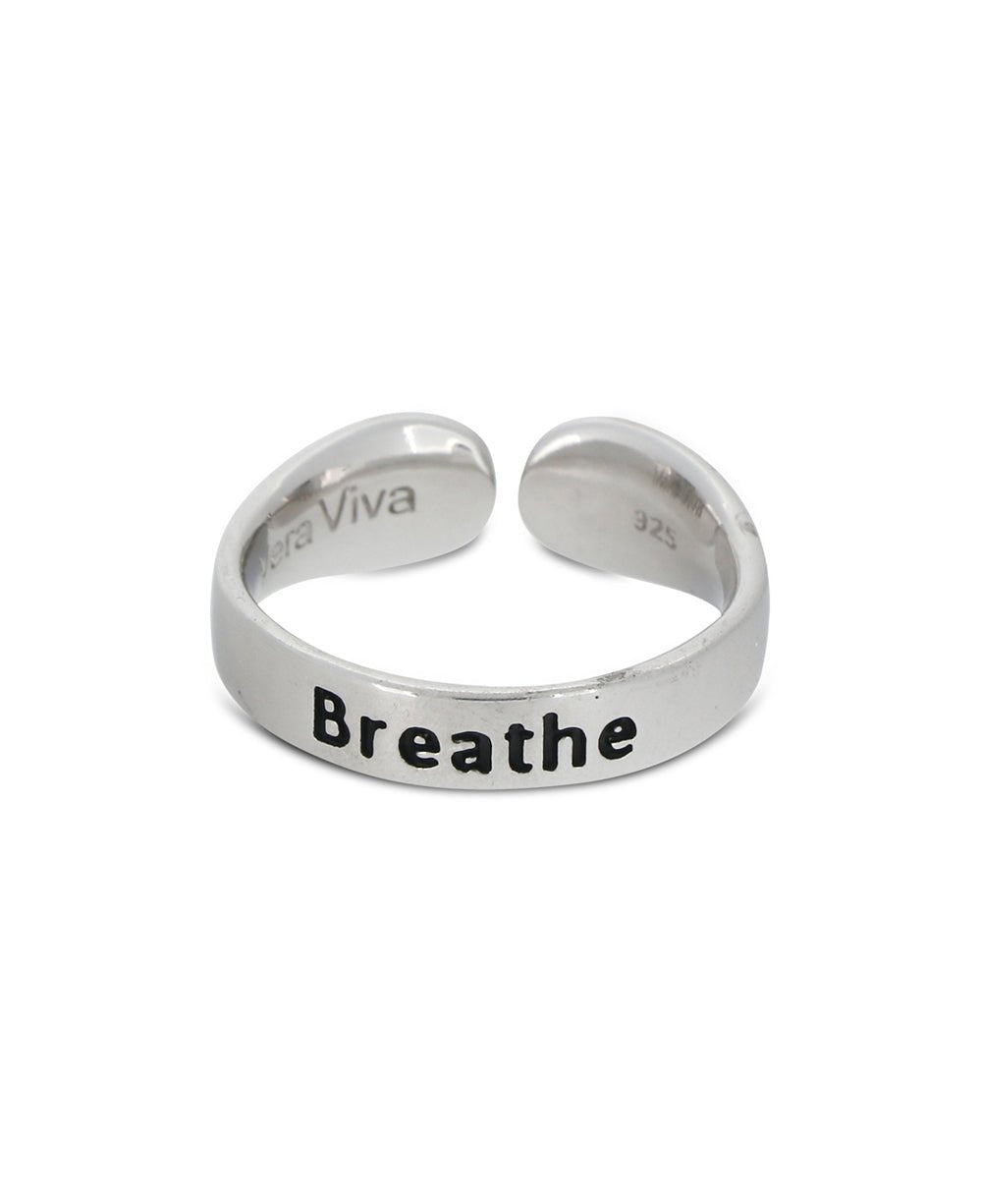 Breathe Inspirational Adjustable Sterling Silver Ring - Rings