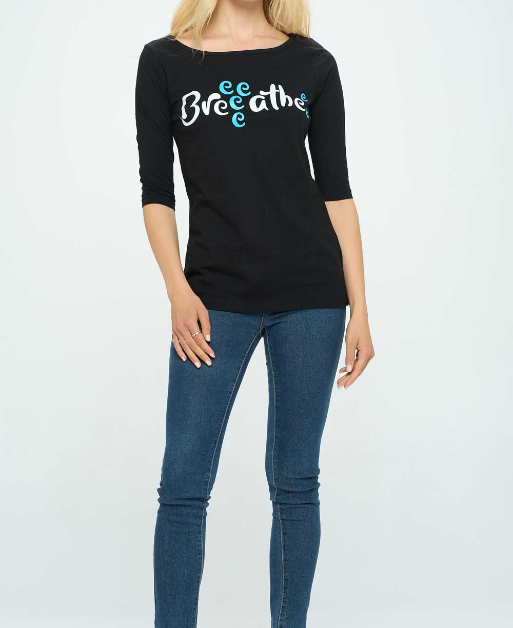 Breeeatheee Elbow Length Sleeve Yoga Inspired Cotton Tee - Shirts & Tops S