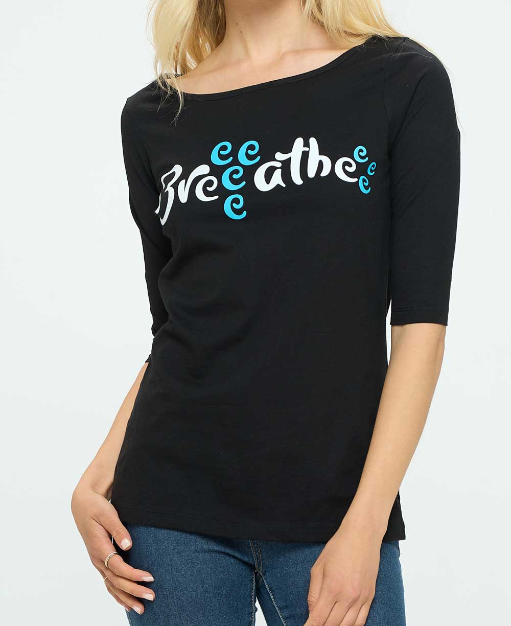 Breeeatheee Elbow Length Sleeve Yoga Inspired Cotton Tee - Shirts & Tops S
