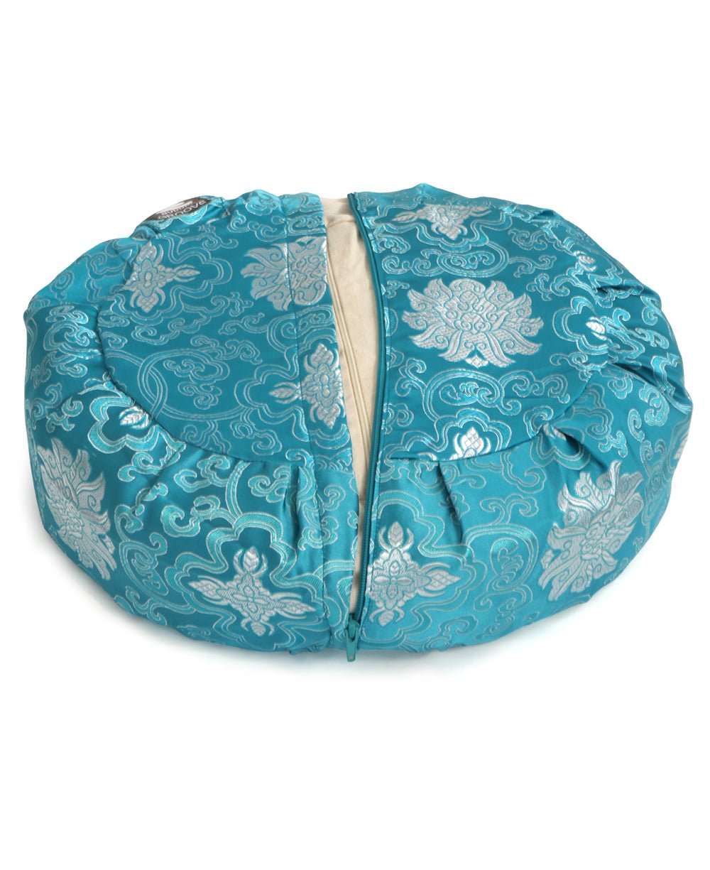 Brocade Zafu Meditation Cushion in Turquoise Blue - Massage Cushions