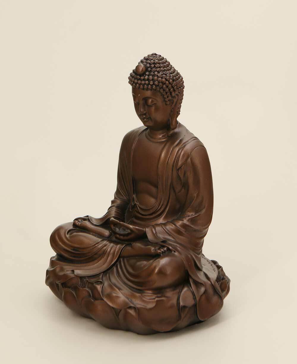 Bronze Tone Meditating Buddha Statue, 6.5 Inches Tall - New