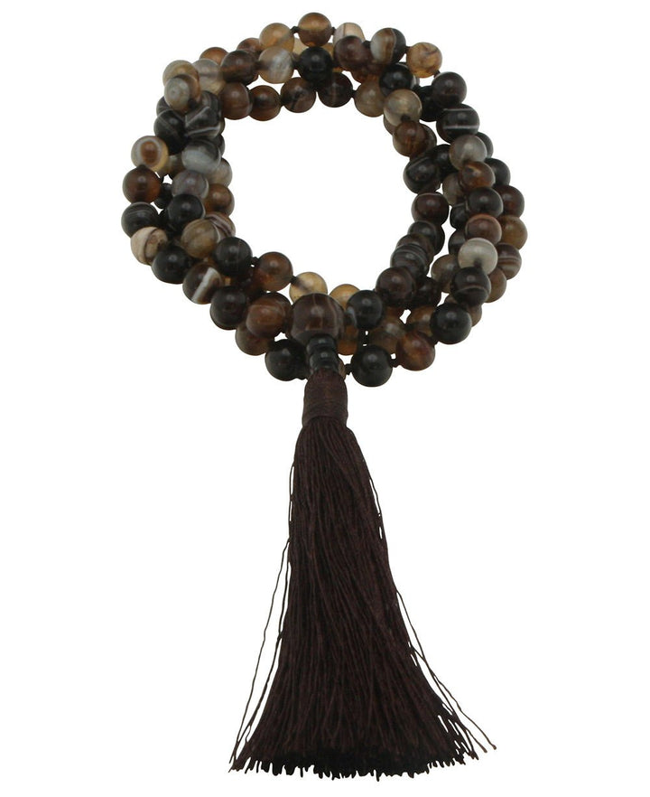 Brown Agate Knotted Meditation Mala with 108 Beads - Meditation