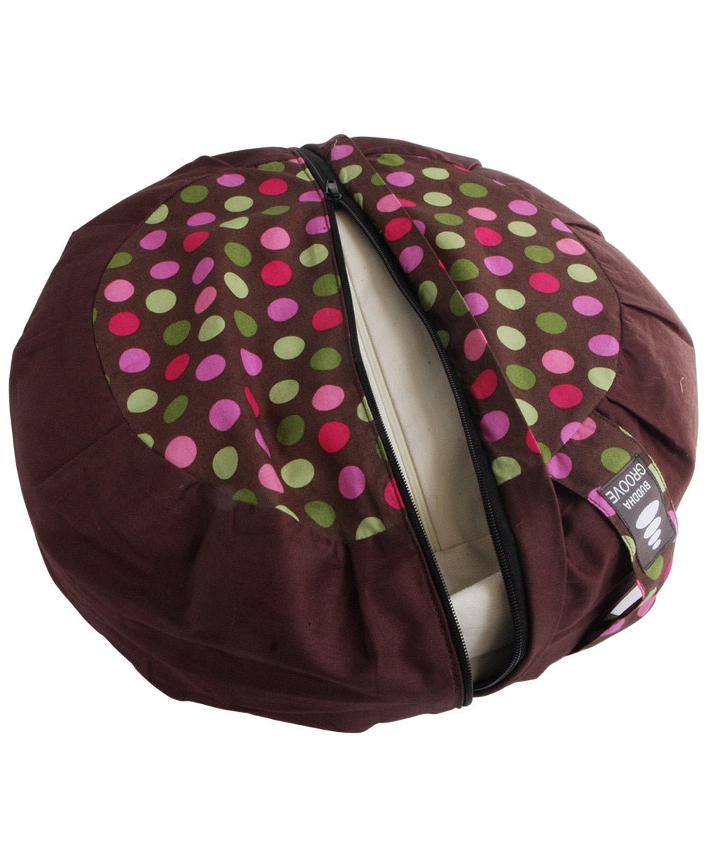 Brown and Multicolor Polka Dot Zafu Cushion - Massage Cushions