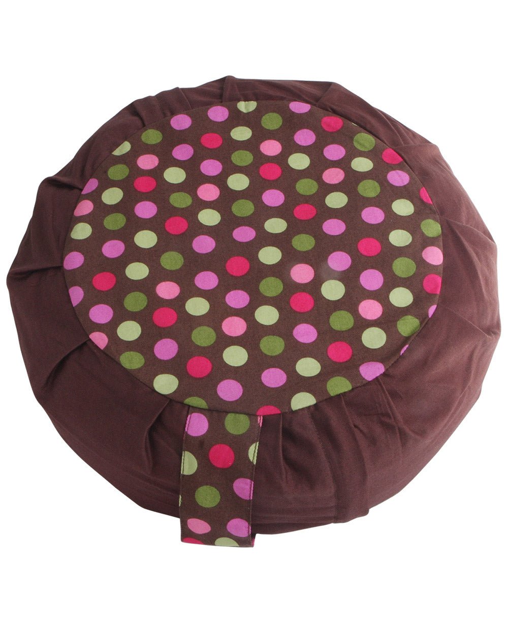Brown and Multicolor Polka Dot Zafu Cushion - Massage Cushions
