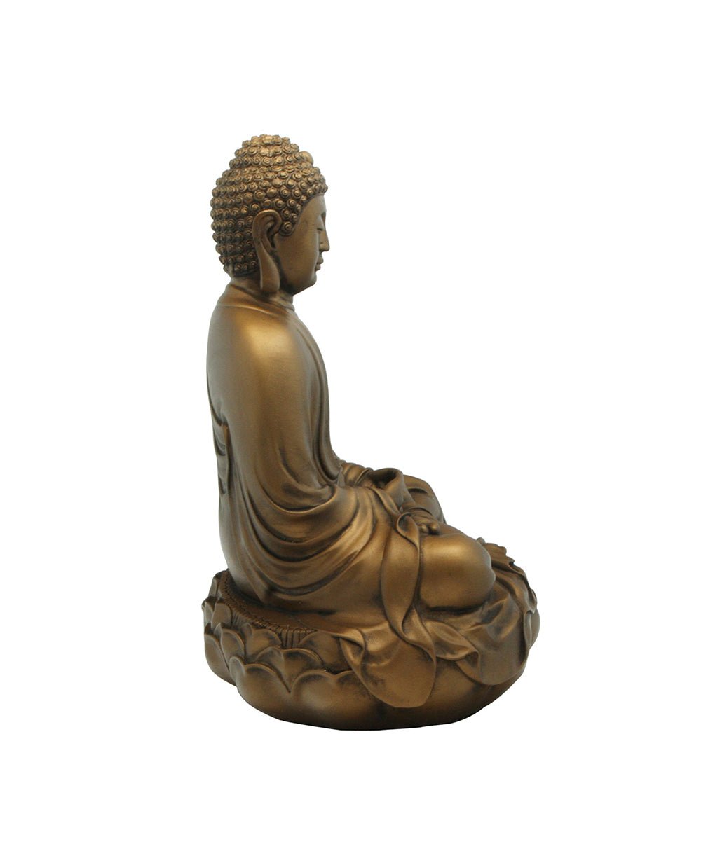 Buddha on Lotus Statue in Bronze Color, 11.5 Inches - Sculptures & Statues