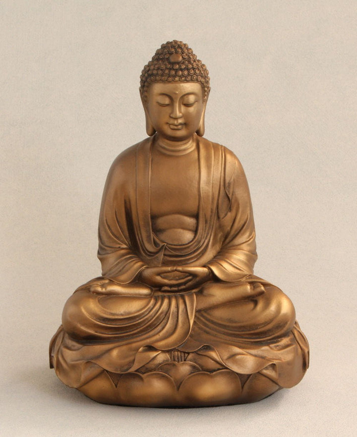 Buddha on Lotus Statue in Bronze Color, 11.5 Inches - Sculptures & Statues