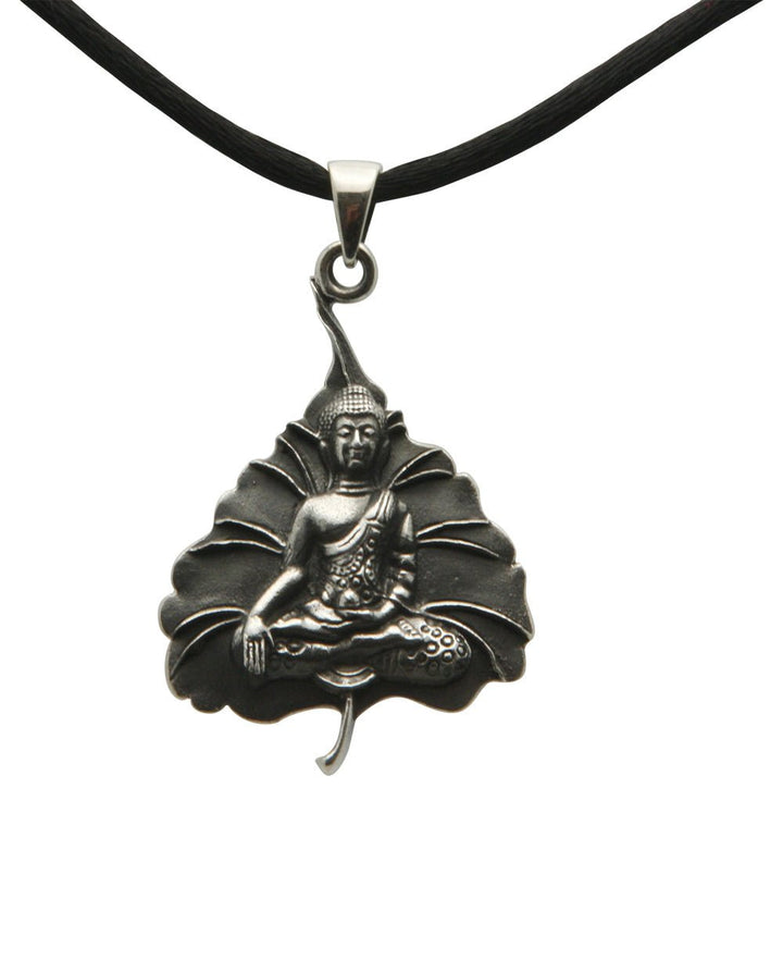 Buddha Pendant on Bodhi Leaf, Sterling Silver - Charms & Pendants