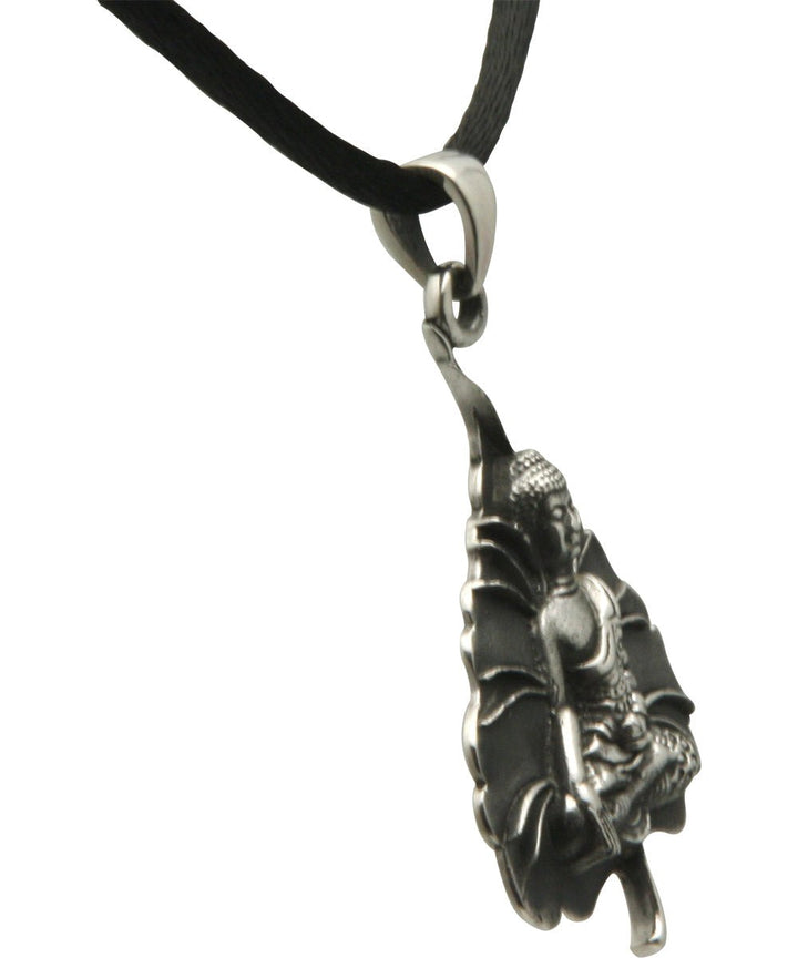 Buddha Pendant on Bodhi Leaf, Sterling Silver - Charms & Pendants