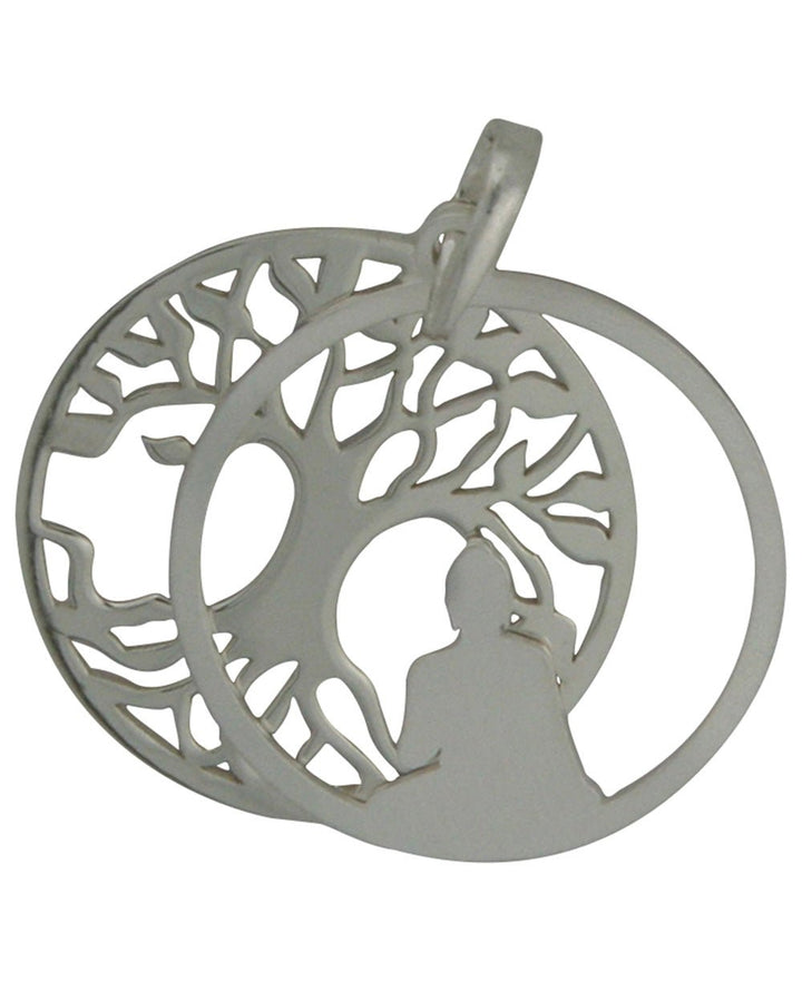 Buddha Pendant with Layered Bodhi Tree in Sterling Silver - Pendant Silver