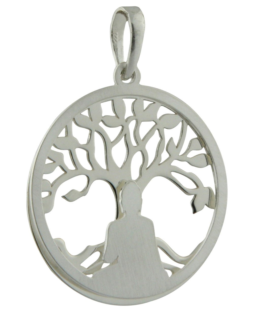 Buddha Pendant with Layered Bodhi Tree in Sterling Silver - Pendant Silver
