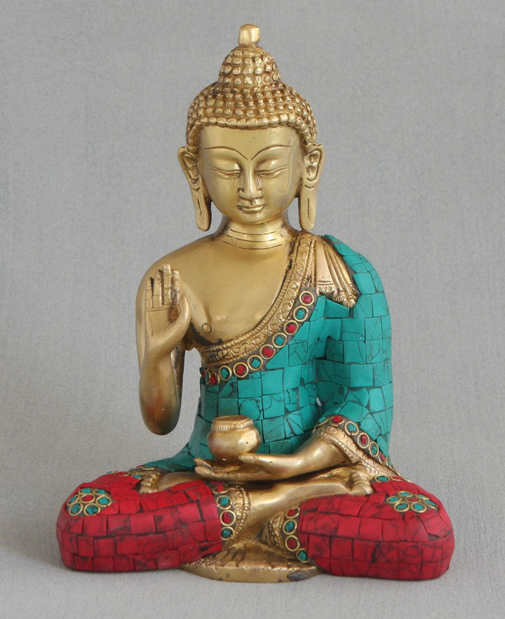 Buddha Statue with Colorful Detailing, Brass - Sculptures & Statues