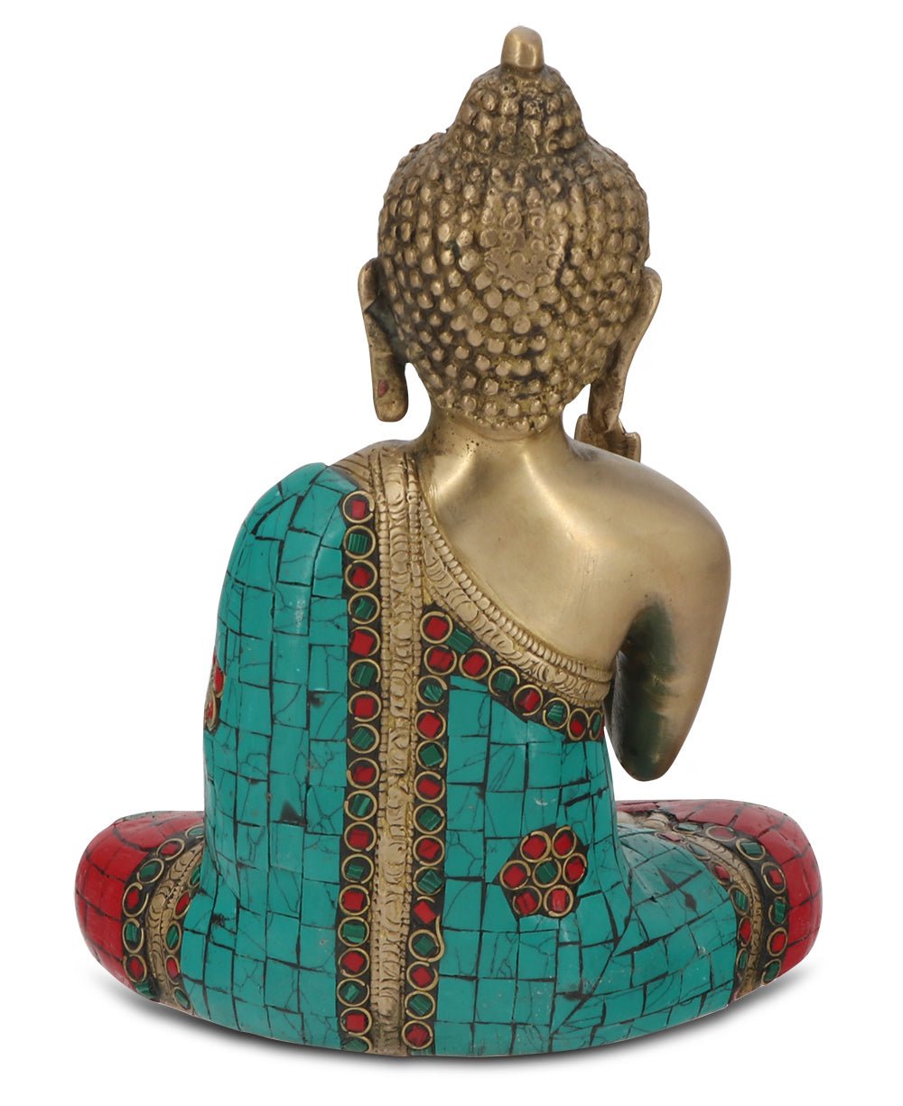 Buddha Statue with Colorful Detailing, Brass - Sculptures & Statues