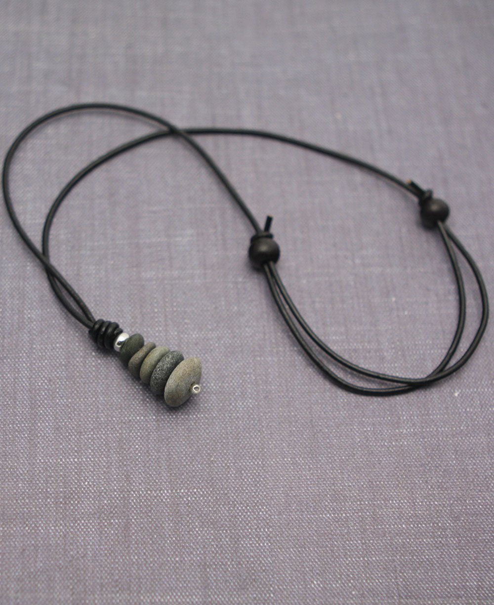 Cairn Pendant Necklace, Natural Beach Stone, Made in USA - Necklaces