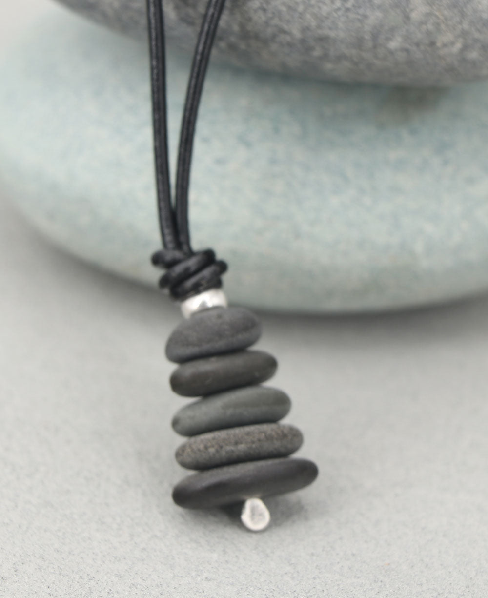 Cairn Pendant Necklace, Natural Beach Stone, Made in USA - Necklaces