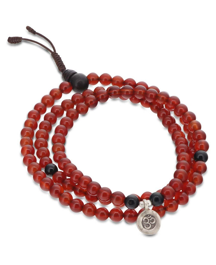 Carnelian Gemstone Meditation Mala with Om Charm - Prayer Beads
