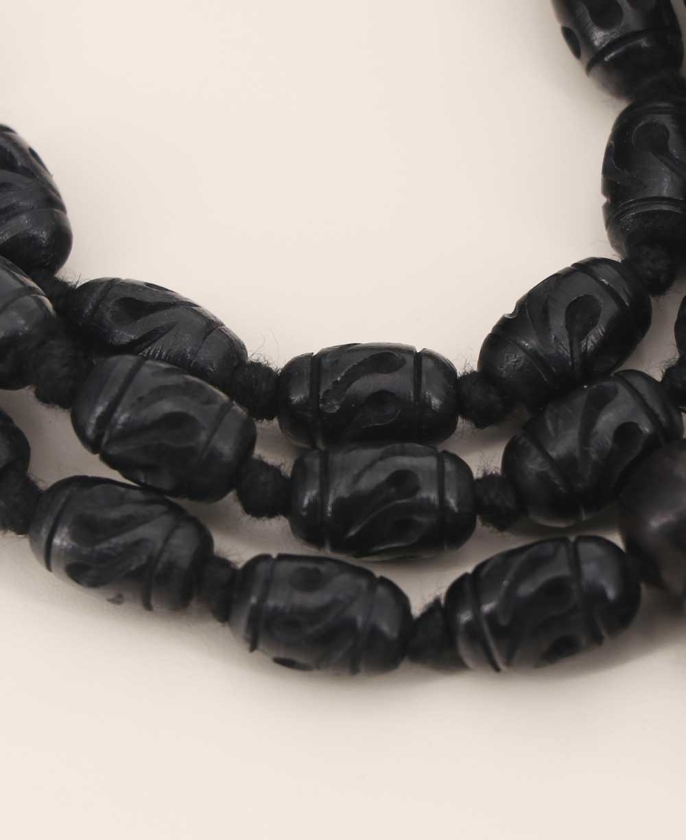 Carved Ebony Wood Meditation Mala with Knotted Beads - Prayer Beads 54 Beads
