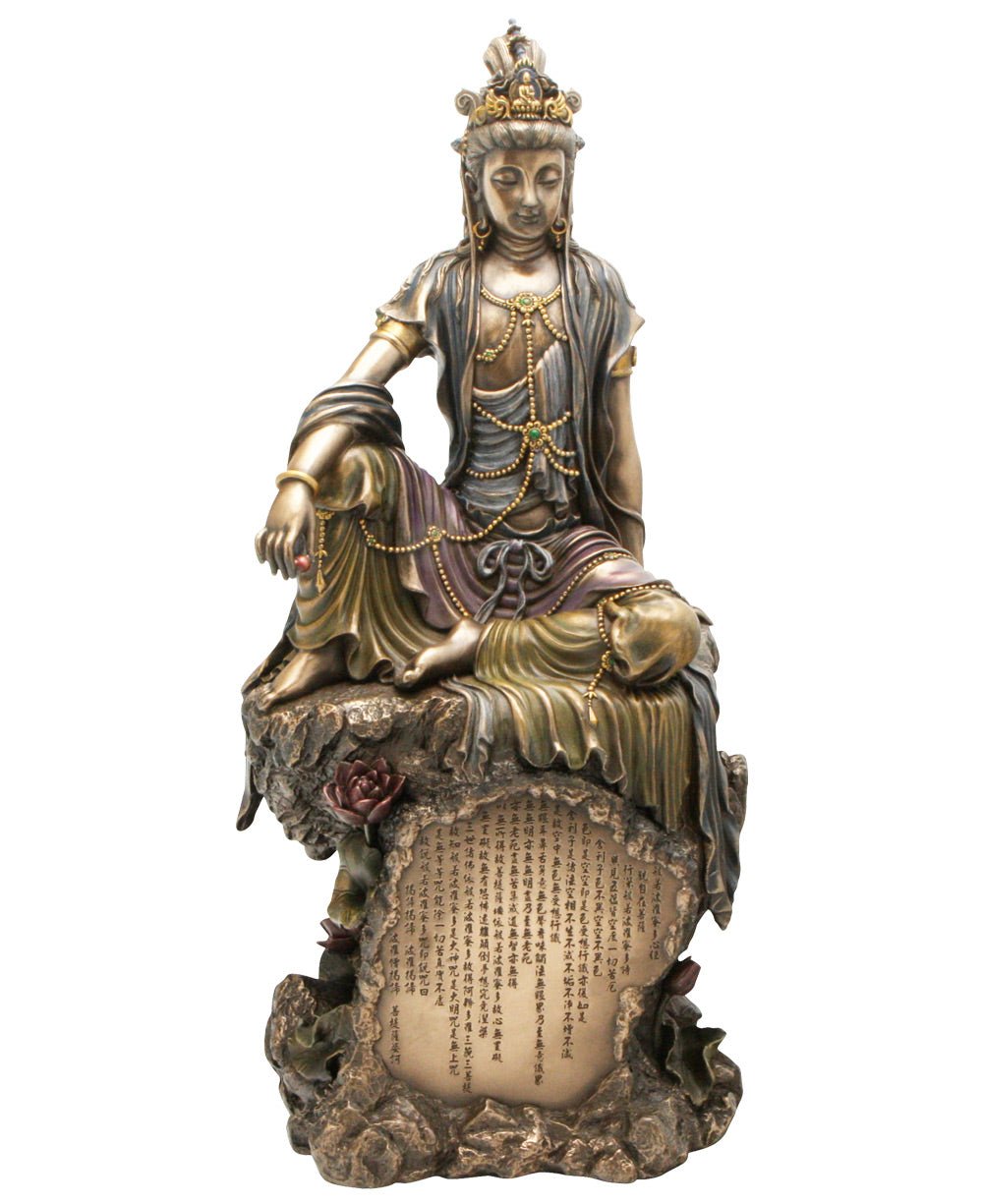 Cast Bronze Water and Moon 16 Inches High Kuan Yin Statue -