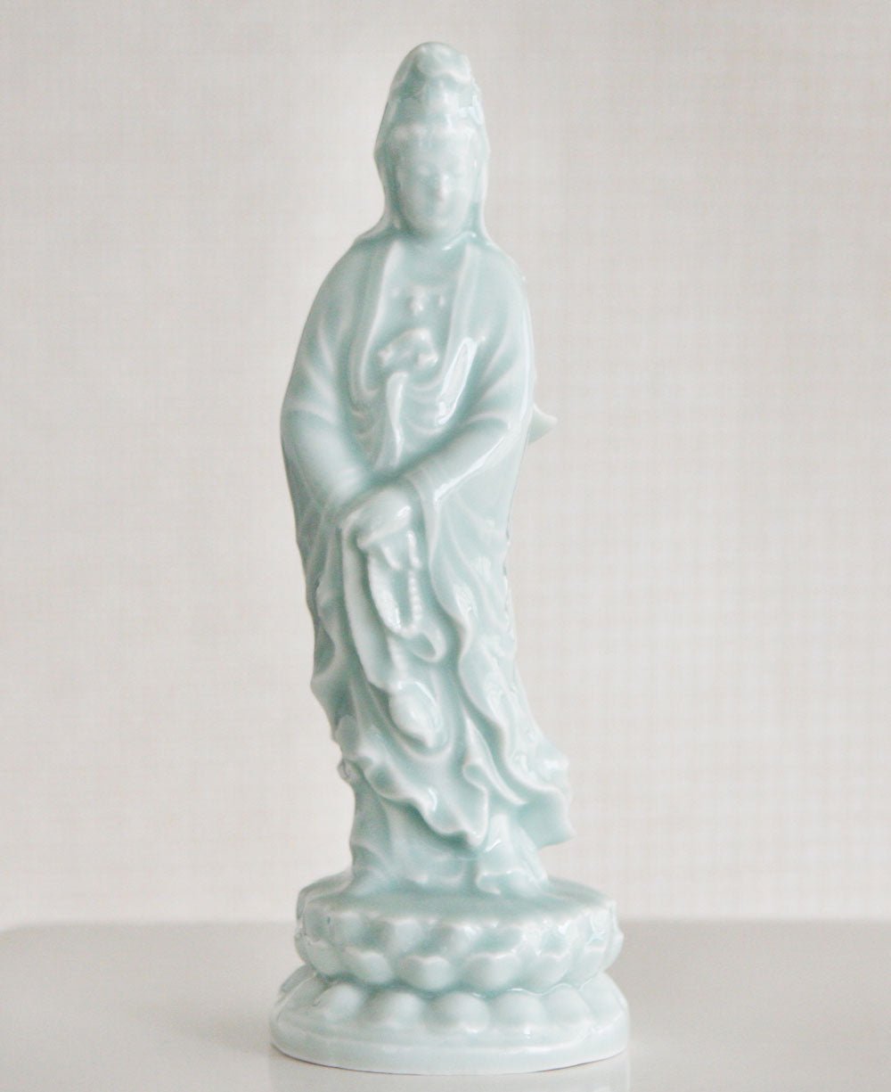 Celadon Ceramic Serene Kuan Yin Statue -