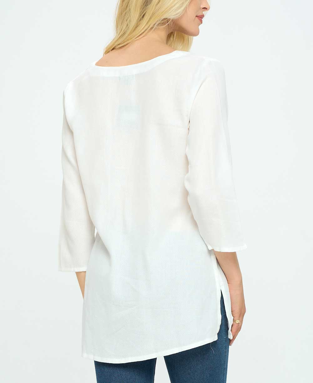 Chakra Design White Woven Lightweight Cotton Tunic Top - Shirts & Tops S