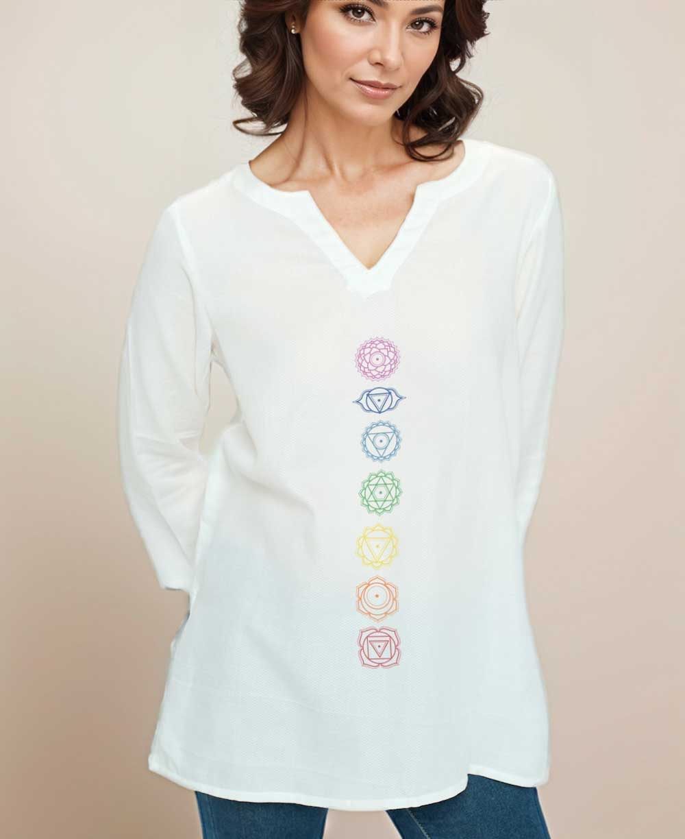 Chakra Design White Woven Lightweight Cotton Tunic Top - Shirts & Tops S
