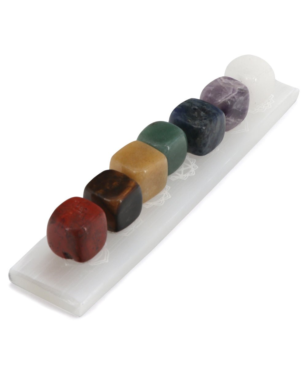 Chakra Gemstones With Selenite Energy Cleansing Plate - Rocks & Fossils