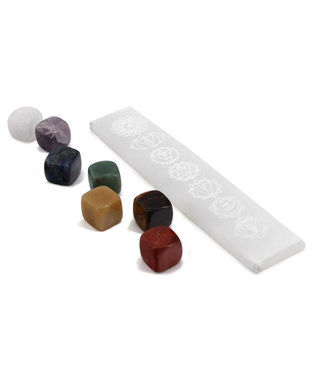 Chakra Gemstones With Selenite Energy Cleansing Plate - Rocks & Fossils