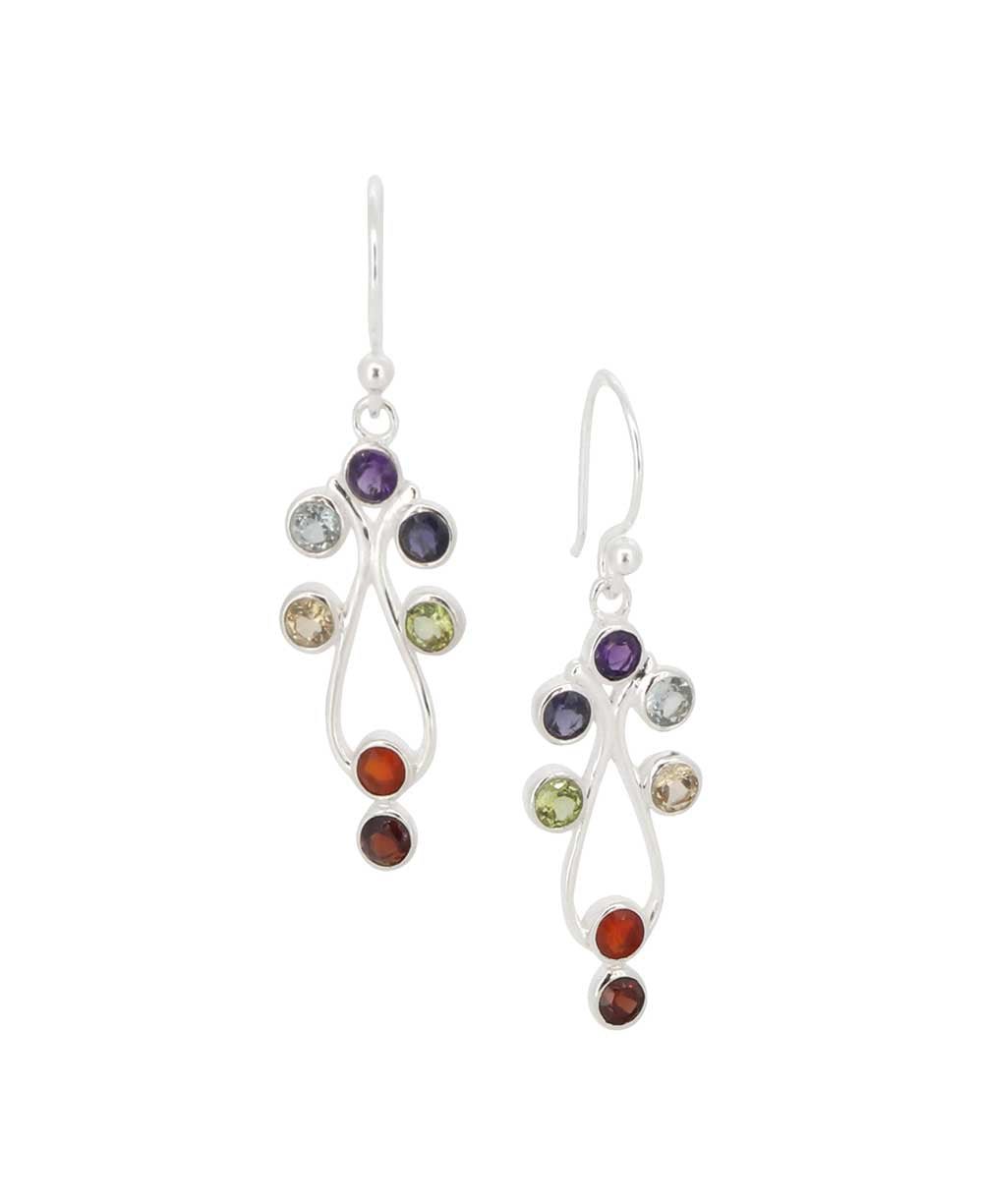 Chakra Rainbow Sterling Silver Dangle Abstract Earrings - Earrings