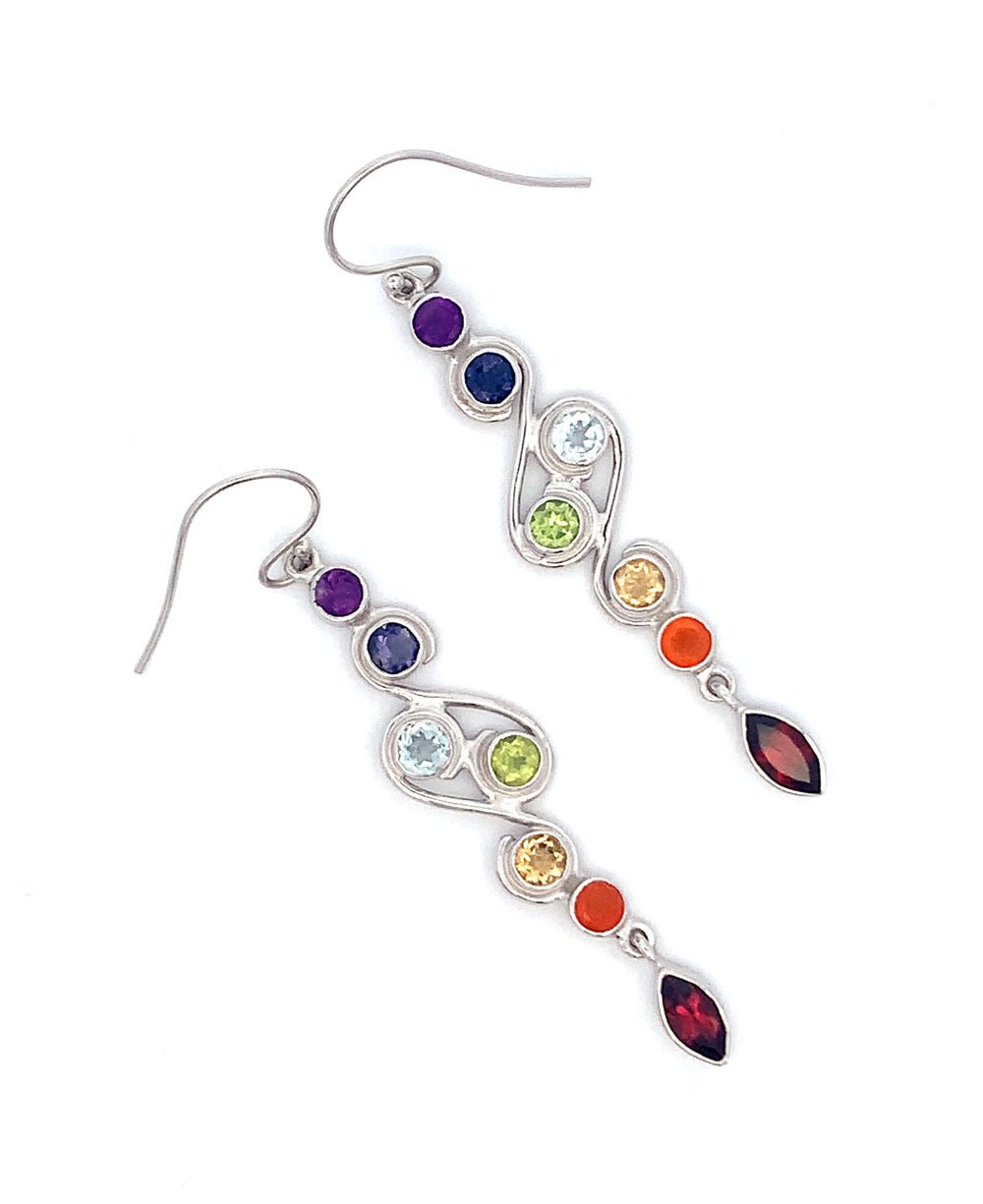 Chakra Rainbow Sterling Silver Dangle Earrings - Earrings