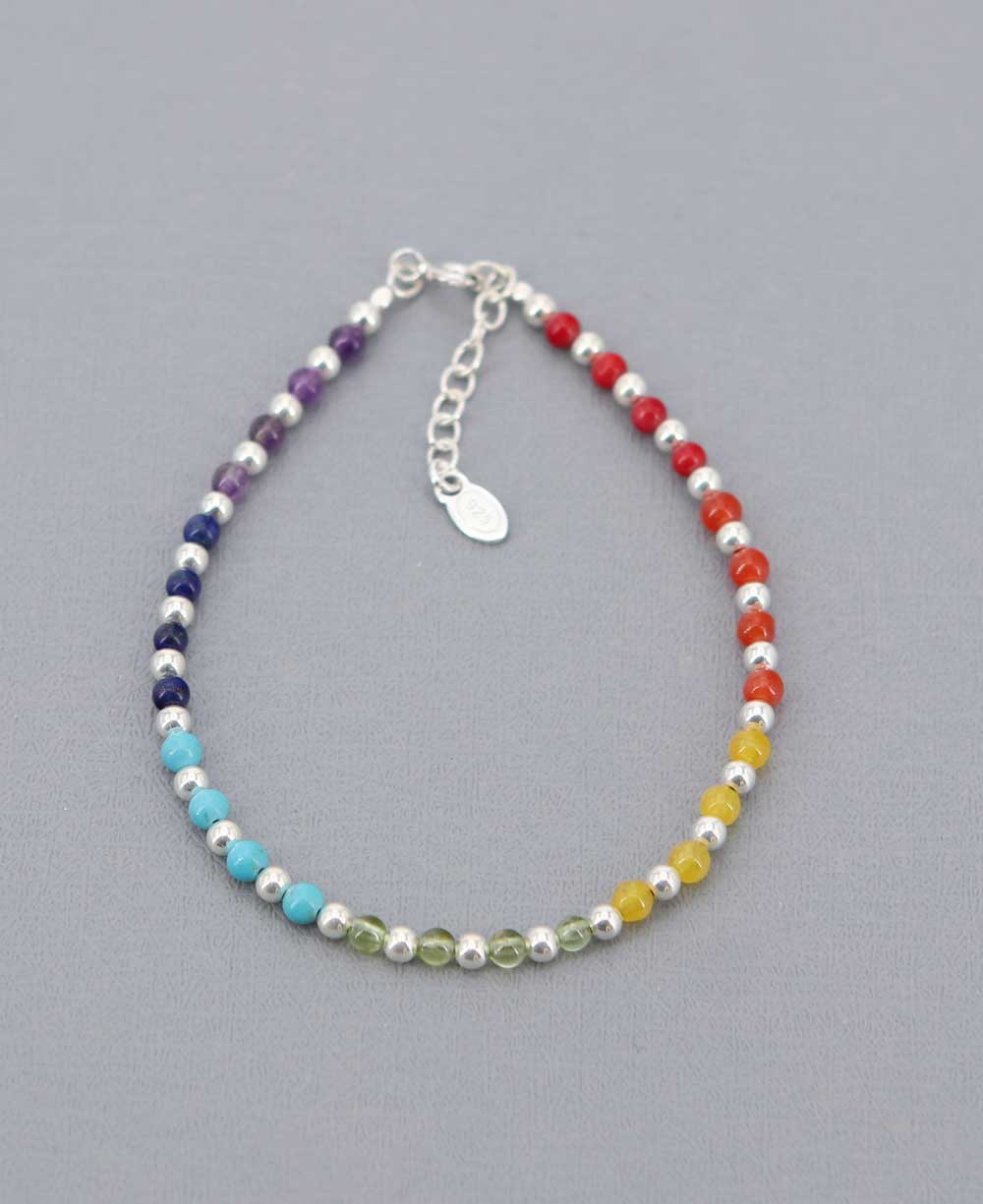 Chakra Stones and Sterling Silver Beaded Bracelet - Bracelets