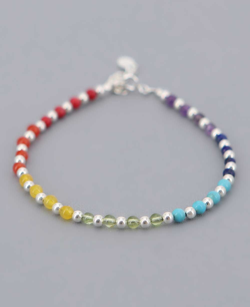 Chakra Stones and Sterling Silver Beaded Bracelet - Bracelets