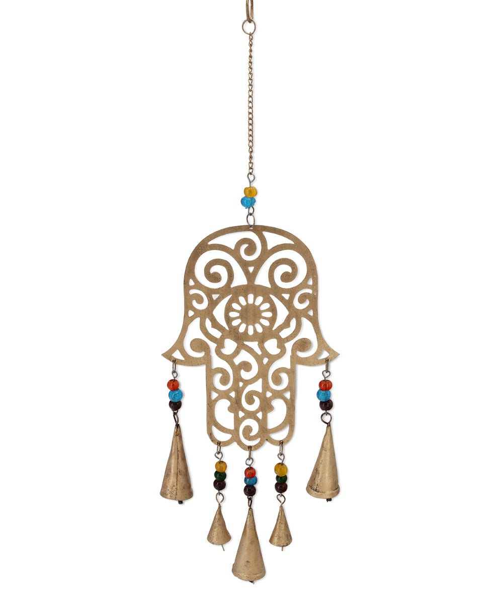 Charming Hamsa Hand Chime with Indian Bells - Wind Chimes