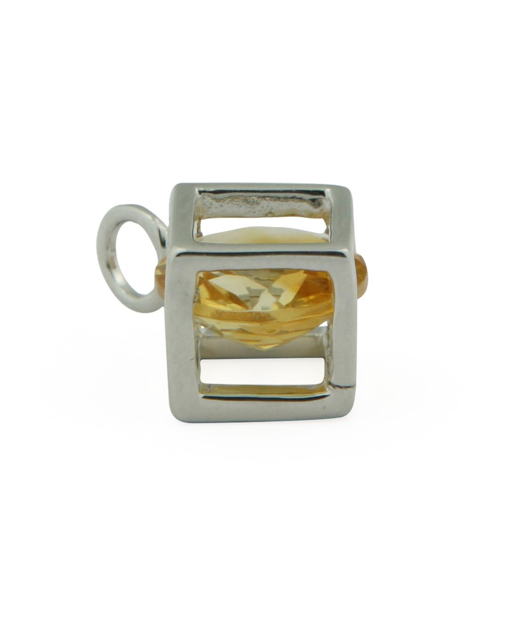 Citrine Gemstone Sterling Silver Cube Pendant - Pendant