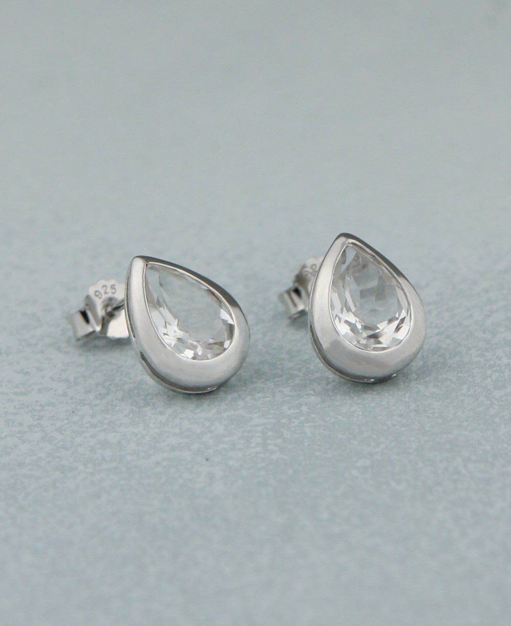 Clear Quartz Gemstone Teardrop Stud Earrings, Sterling Silver -
