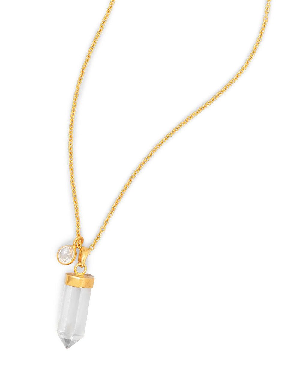 Clear Quartz Healing Gemstone Point Necklace, 14K Gold -