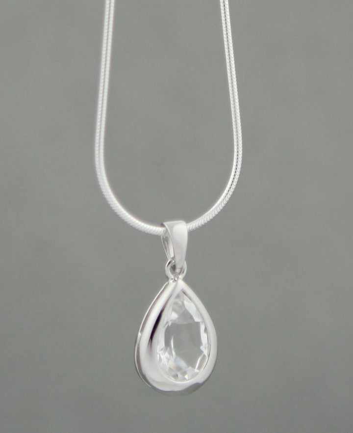 Clear Quartz Teardrop Pendant, Sterling Silver - Pendant