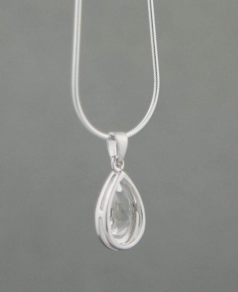 Clear Quartz Teardrop Pendant, Sterling Silver - Pendant