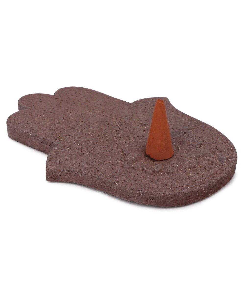Concrete Hamsa Hand Stick, Cone, and Rope Incense Holder - Incense Holders