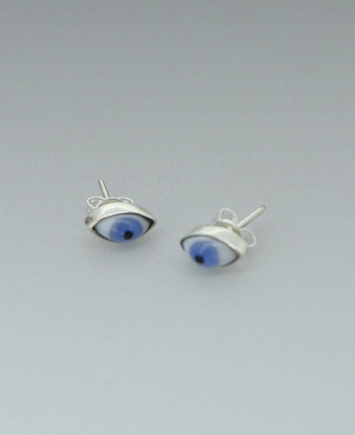 Dainty Sterling Silver Blue Evil Eye Stud Earrings - Earrings
