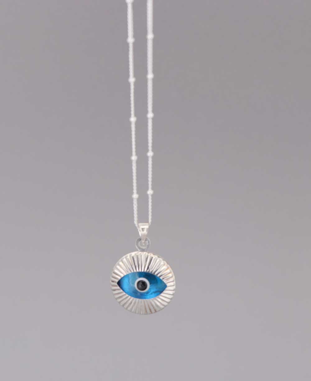 Dainty Sterling Silver Evil Eye Disc Necklace - Necklaces