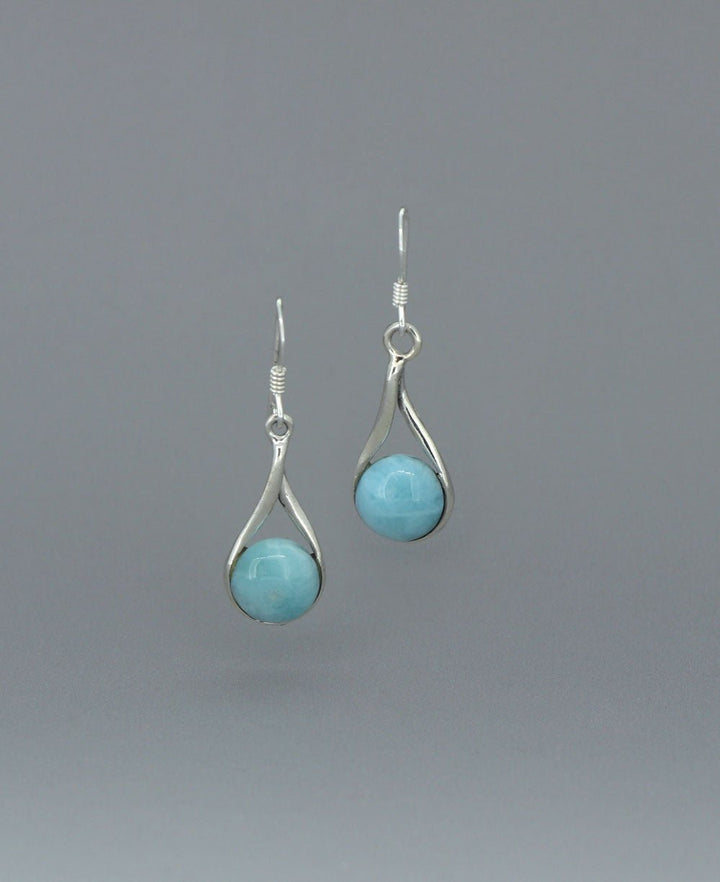 Dainty Sterling Silver Larimar Bead Twist Earrings - Earrings