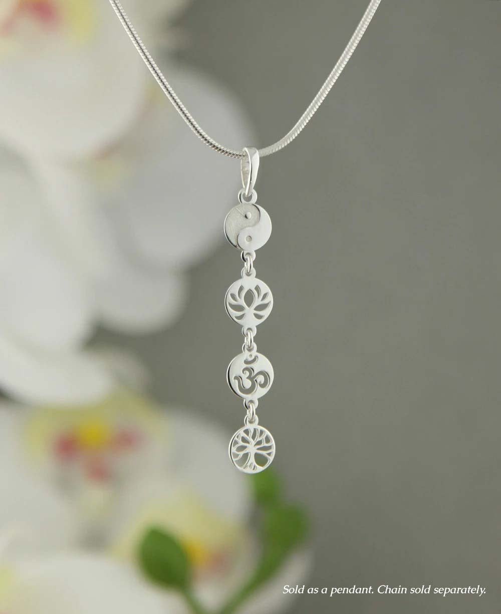 Dainty Sterling Silver Link Pendant with Meaningful Symbols - Charms & Pendants