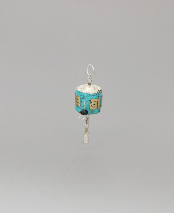 Dainty Sterling Silver Prayer Wheel Pendant With Reconstituted Turquoise - Charms & Pendants