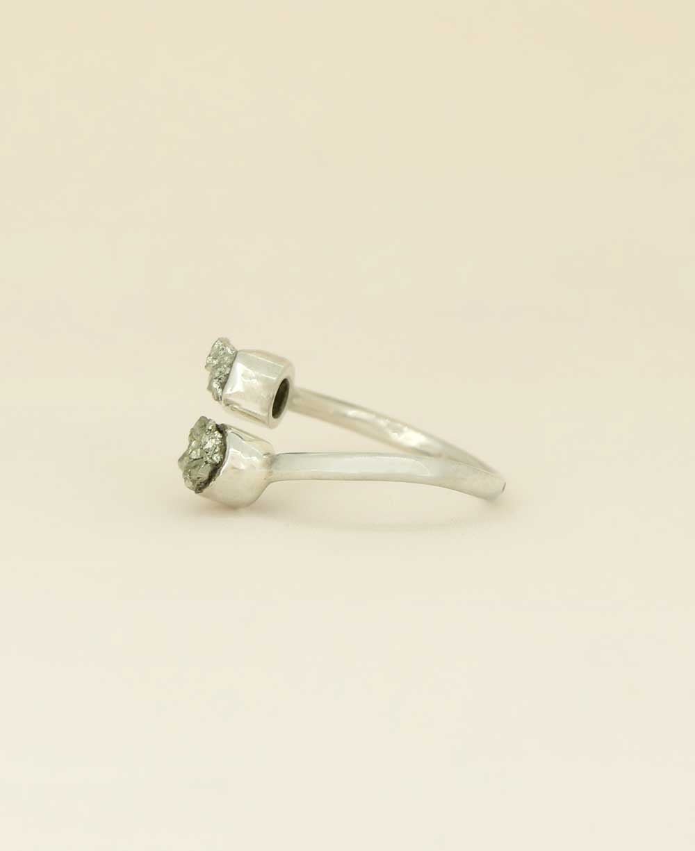 Dainty Sterling Silver Pyrite Gemstone Adjustable Ring - Rings 5 – 6