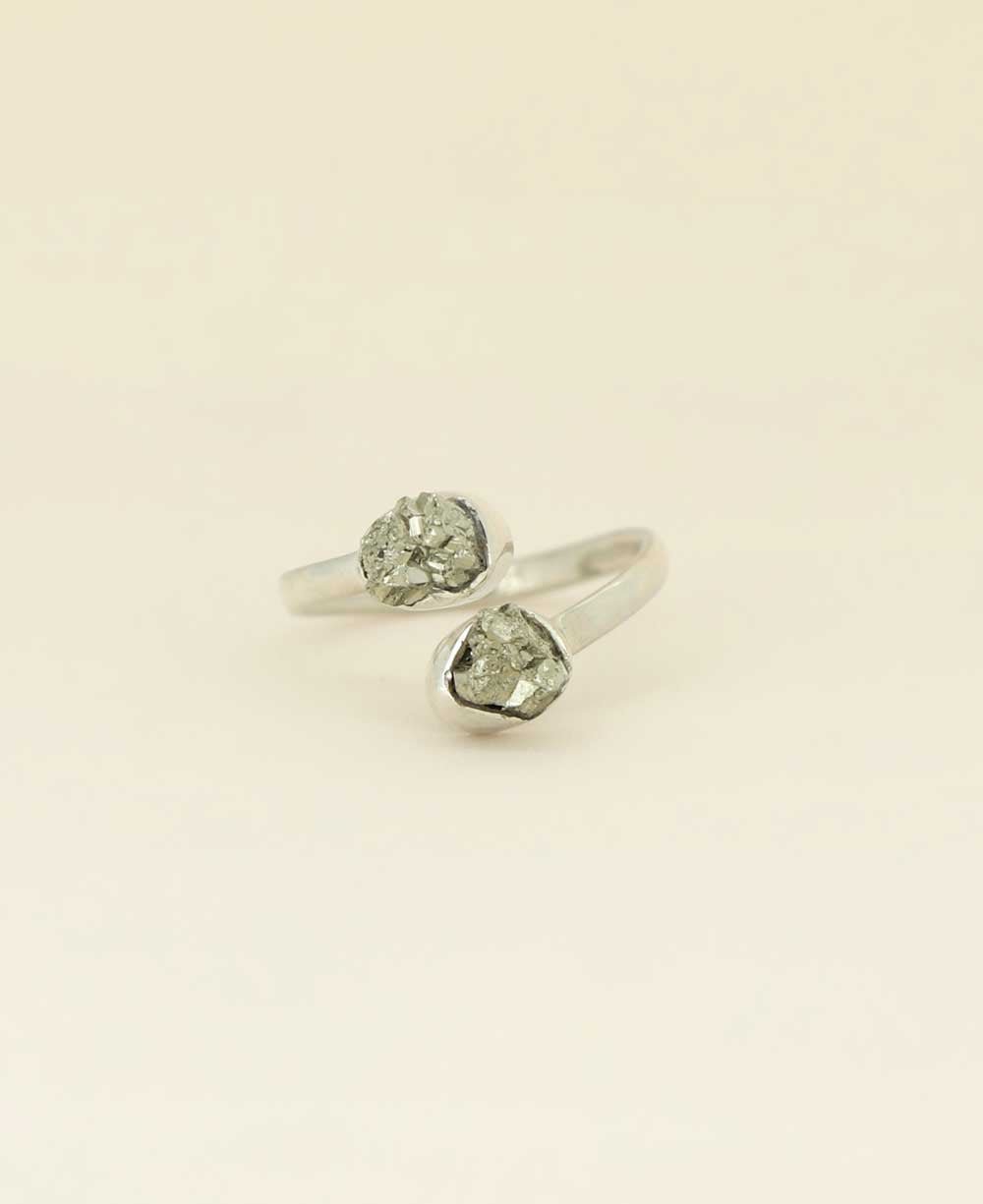 Dainty Sterling Silver Pyrite Gemstone Adjustable Ring - Rings 5 – 6