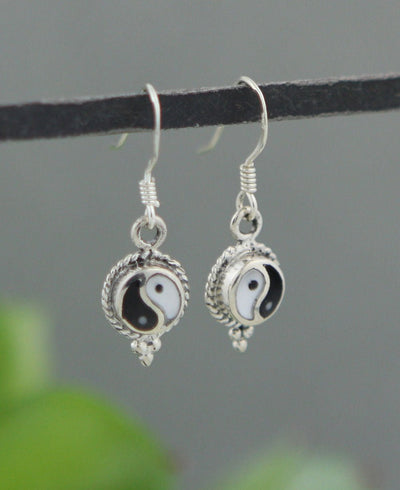 Delicate Yin Yang Earrings with Black Onyx and Mother of Pearl -