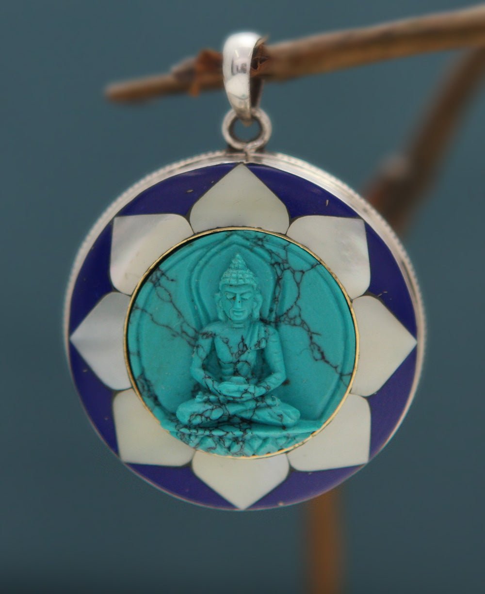 Detailed Buddha Pendant with Lapis Lazuli -