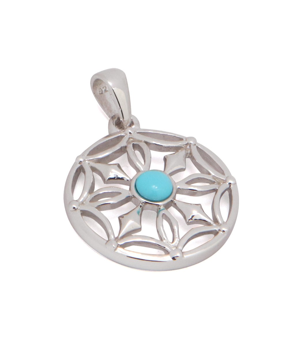 Dharma Wheel Pendant in Sterling Silver and Turquoise - Charms & Pendants